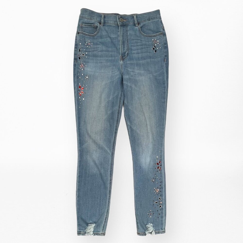 EXPRESS 8 Ankle Legging Super High Rise Embellished Jeans Studded